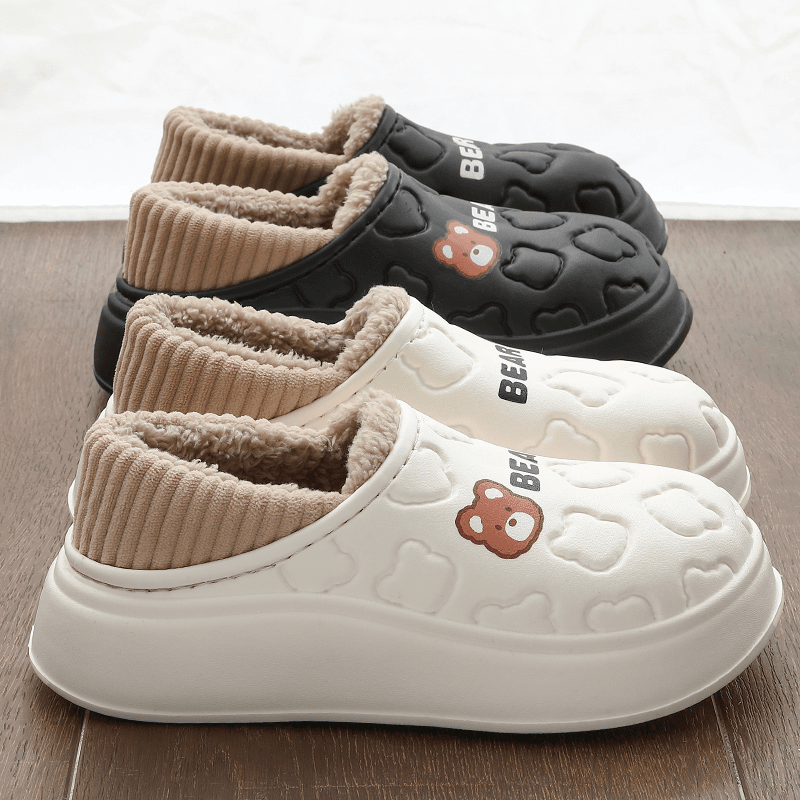 防水包跟保暖加厚棉拖鞋女士冬卡通面包鞋情侣厚底外穿防滑毛拖男