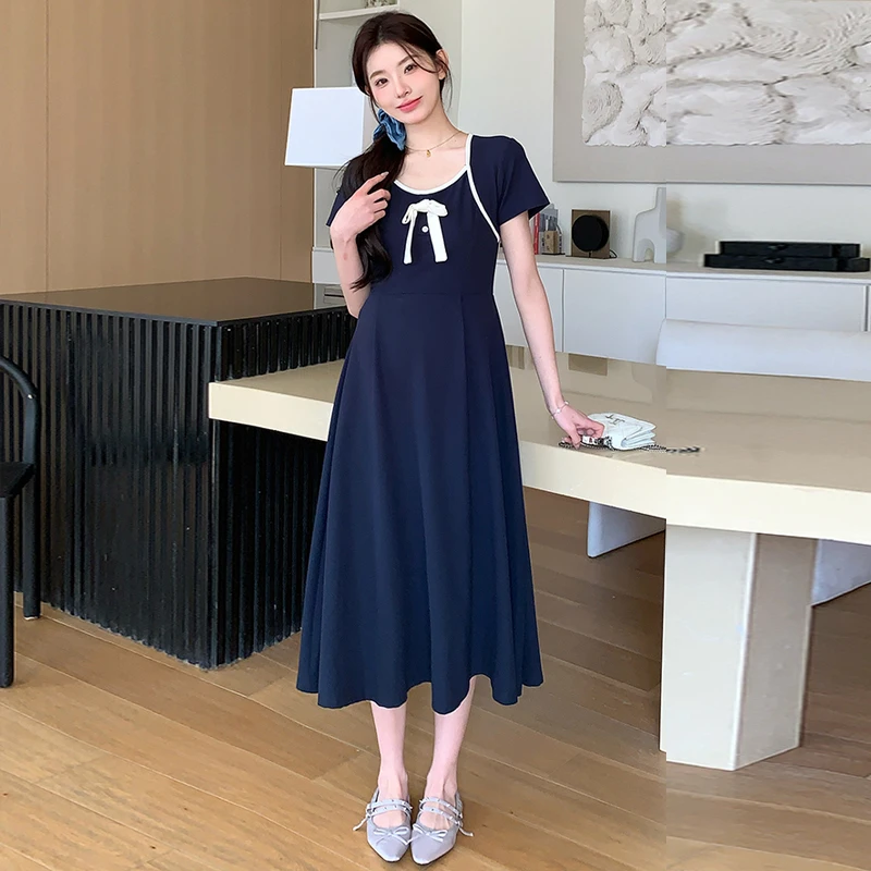 孕妇夏装连衣裙时尚气质茶歇裙百搭大码显瘦高级感裙子2024新款女