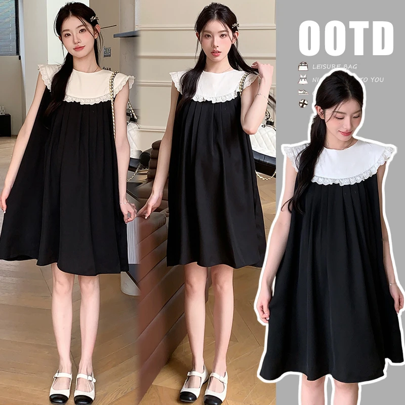 2024新款孕妇夏装无袖连衣裙薄款甜美设计感撞色拼接裙子中长款女