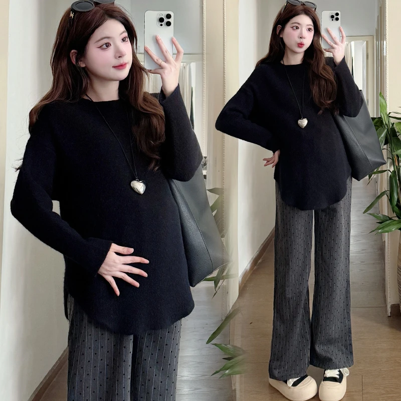 2024新款孕妇裤子春秋季外穿时尚爱心阔腿裤网红大码孕期直筒裤冬