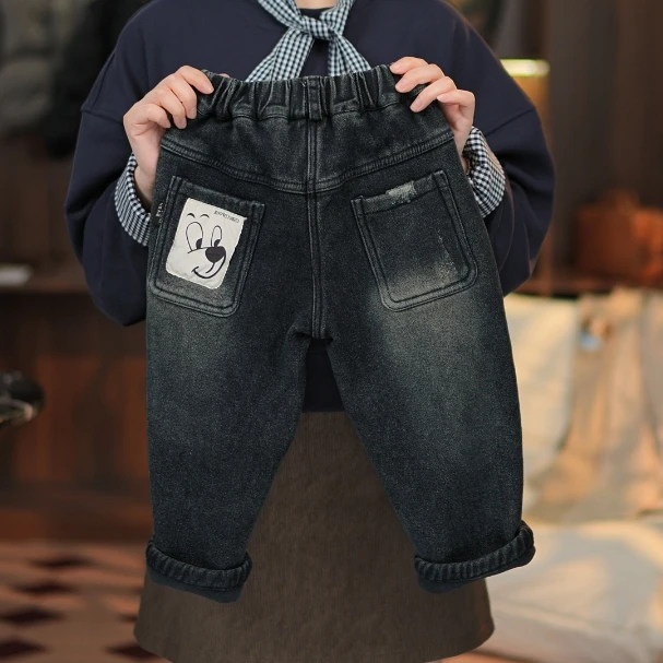 2024秋冬新款儿童加绒加厚牛仔裤童装百搭男童韩版中性洋气裤子23