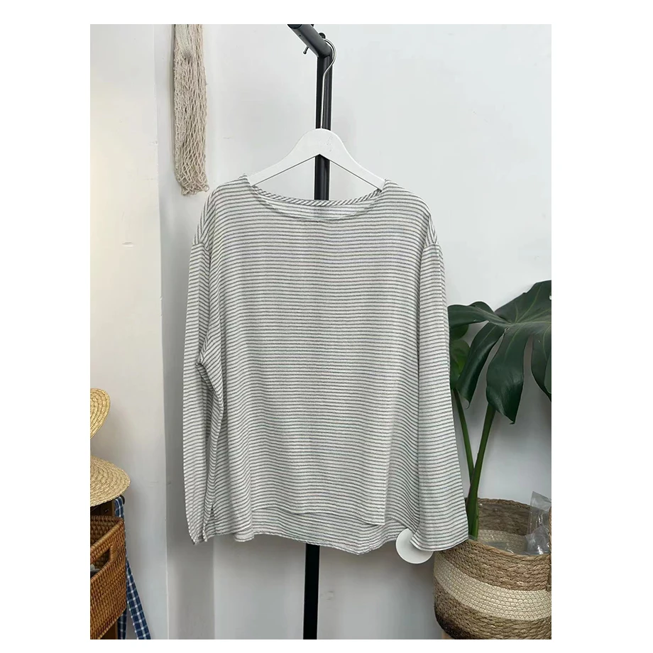 羊小羊【龟背】128长袖条纹衬衫上衣百搭宽松春秋气质上衣