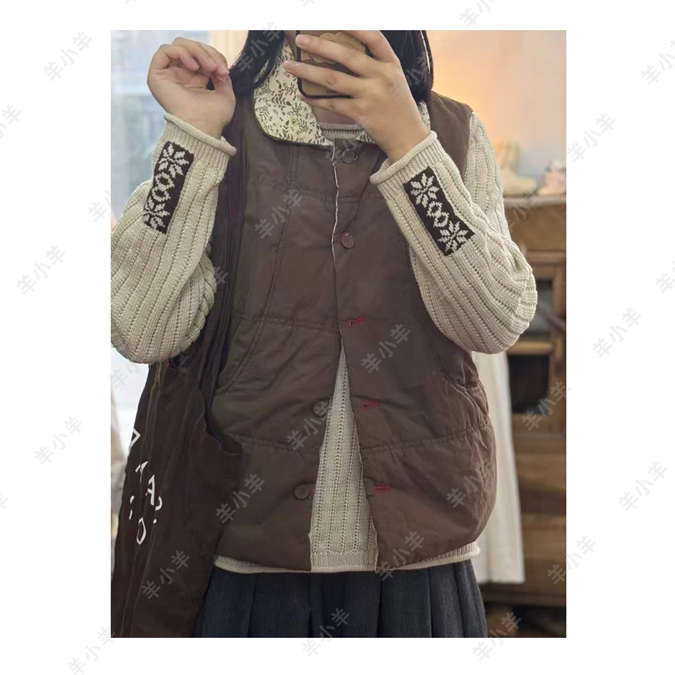 【羊小羊】146马甲  秋季单排扣日系宽松简约百搭叠穿外搭棉麻马甲