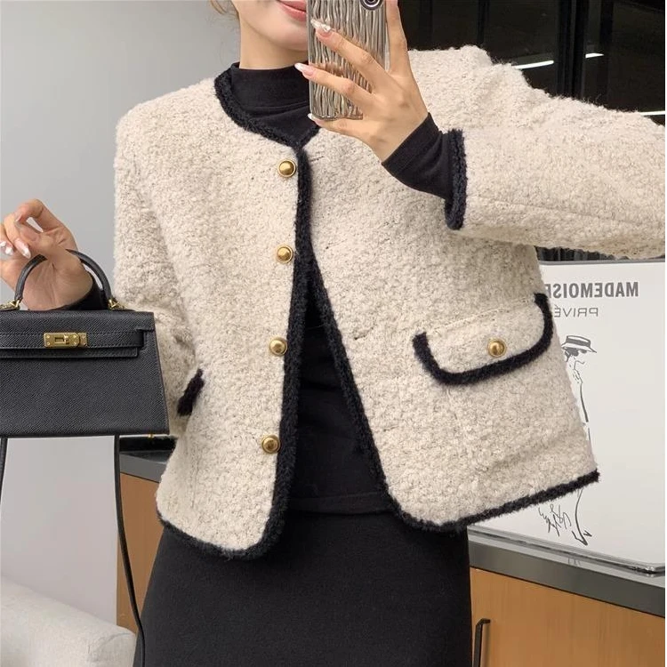 2458#内里加厚毛毛外套秋冬新款韩版女装时尚气质小个子百搭上衣