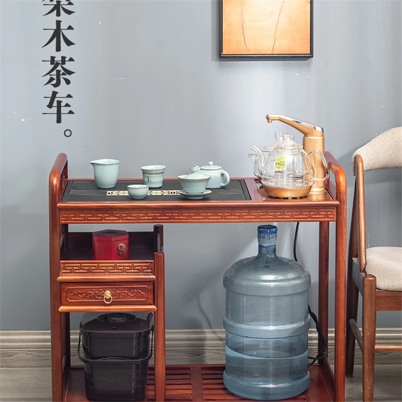 花梨木移动茶车实木乌金石边几烧水壶一体式柜家用小茶桌置物茶具