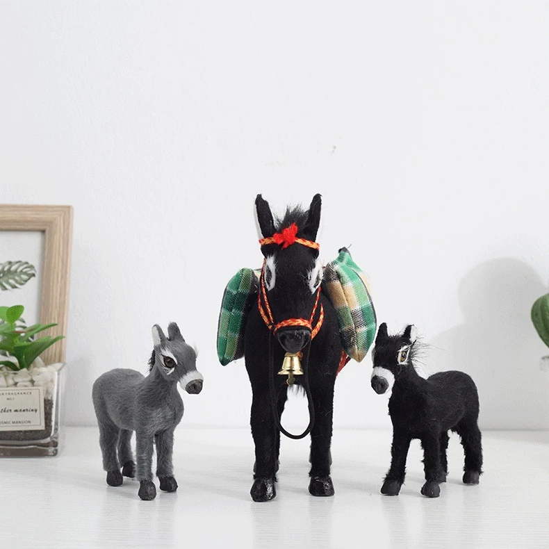 仿真驴仿皮毛驴儿童体验馆摆件幼儿教学仿真动物模型工艺品黑驴