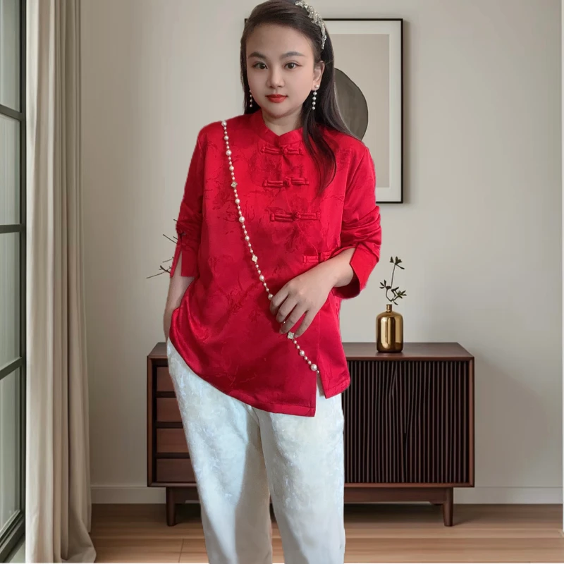 【玫瑰*加绒加厚】秋冬爆款立领新中式小衫显瘦遮肉复古上衣牡长袖