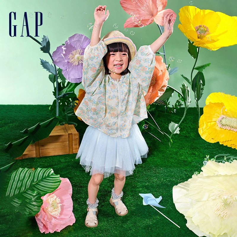 Gap童装2024夏季新款三层网纱公主蓬蓬裙儿童装甜美短裙890482