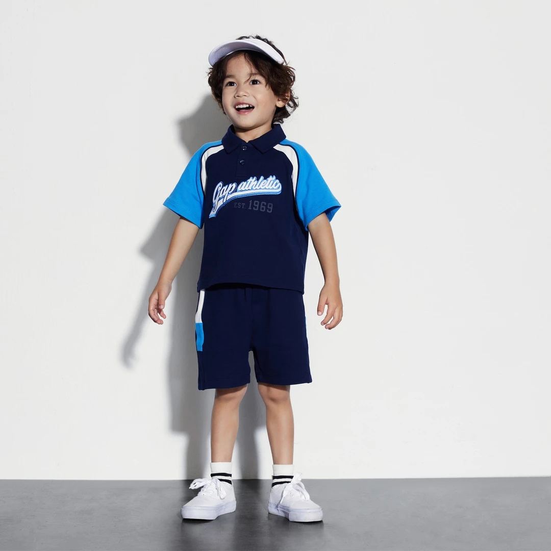 Gap童装夏季新款撞色Polo短袖T恤短裤运动套装儿童装465417