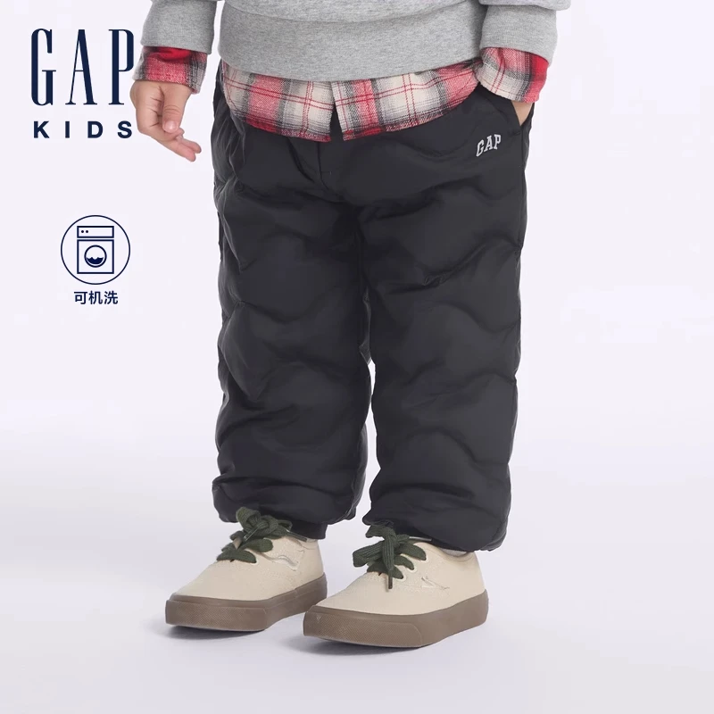 Gap男女童2024秋冬新款logo绗线松紧羽绒裤保暖儿童长裤662454