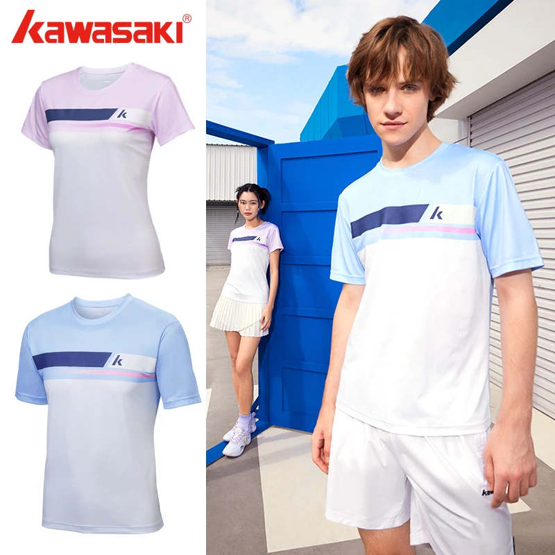Kawasaki川崎羽毛球服男女同款时尚圆领T恤休闲夏季透气舒适短袖