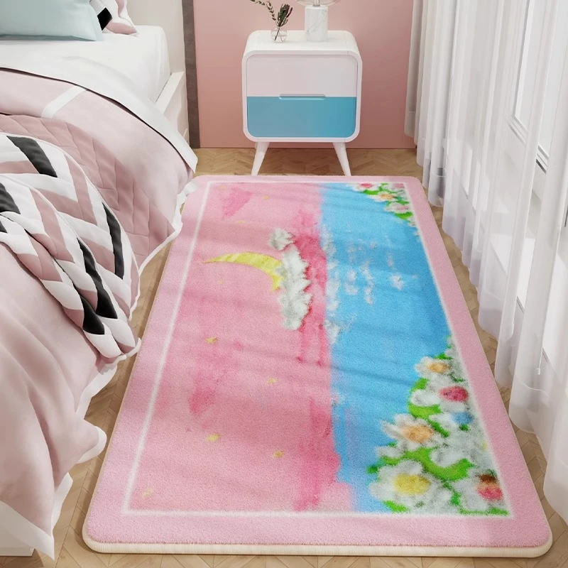 床边地毯卧室冬季加厚仿羊绒少女儿童房女孩可爱客厅主卧床下地垫