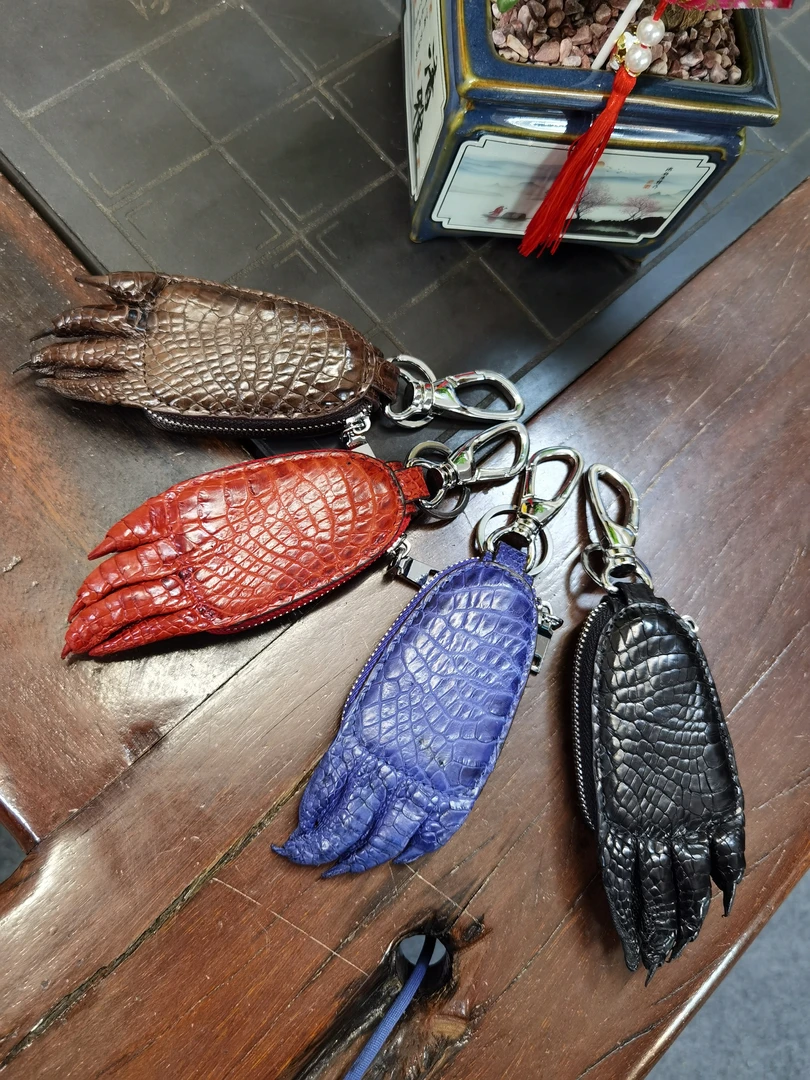 天然鳄鱼爪爪鳄鱼肚皮汽车钥匙包多功能个性新款挂饰时尚潮流腰挂
