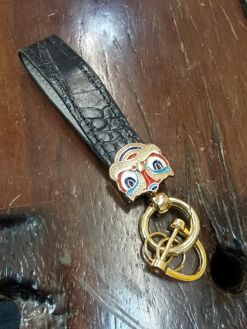 钥匙扣 牛皮鳄鱼纹 醒狮钥匙扣 挂件