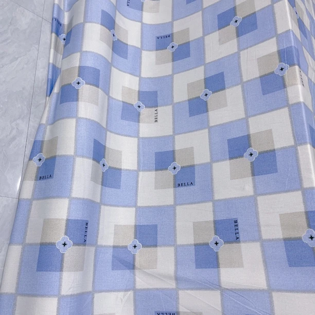 蓝色格子斜纹夏被布料