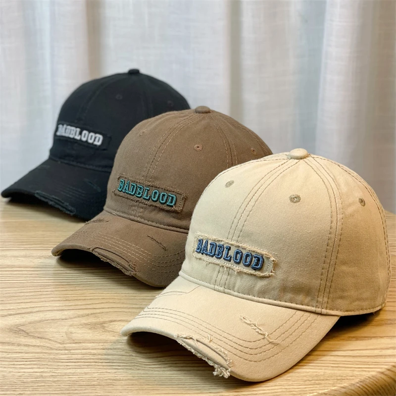 韩版新款破洞棒球简约男女复古春夏天街头字母软顶防晒遮阳鸭舌帽