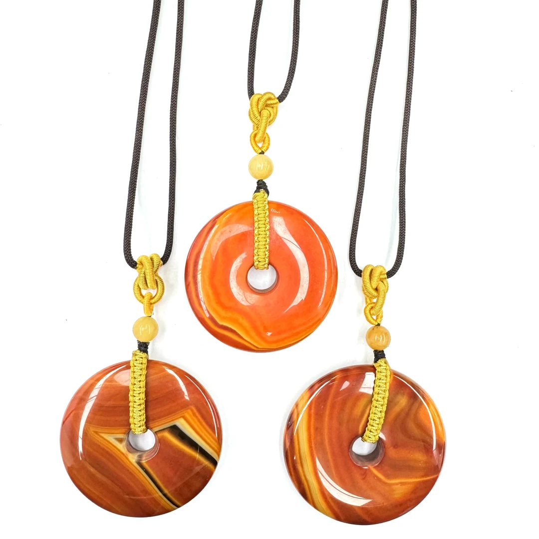 【符老板】y2457-复古红景玛瑙平安扣吊坠-赠礼盒多样性只发一件