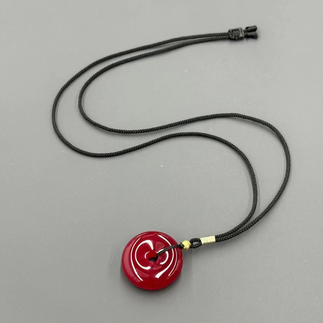 【符老板】y2382-复古气质款红景玛瑙平安扣吊坠-赠礼盒