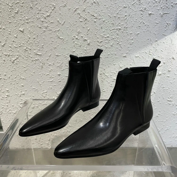 欧洲站马丁靴2024新款冬季百搭加绒弹力套筒英伦风平跟切尔西短靴