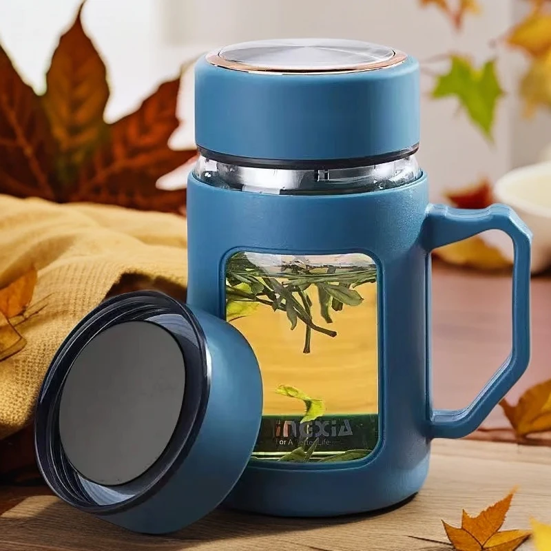 【蓝色】一分钱0.01好物茶水杯喝水杯高档大容量带盖防烫玻璃杯