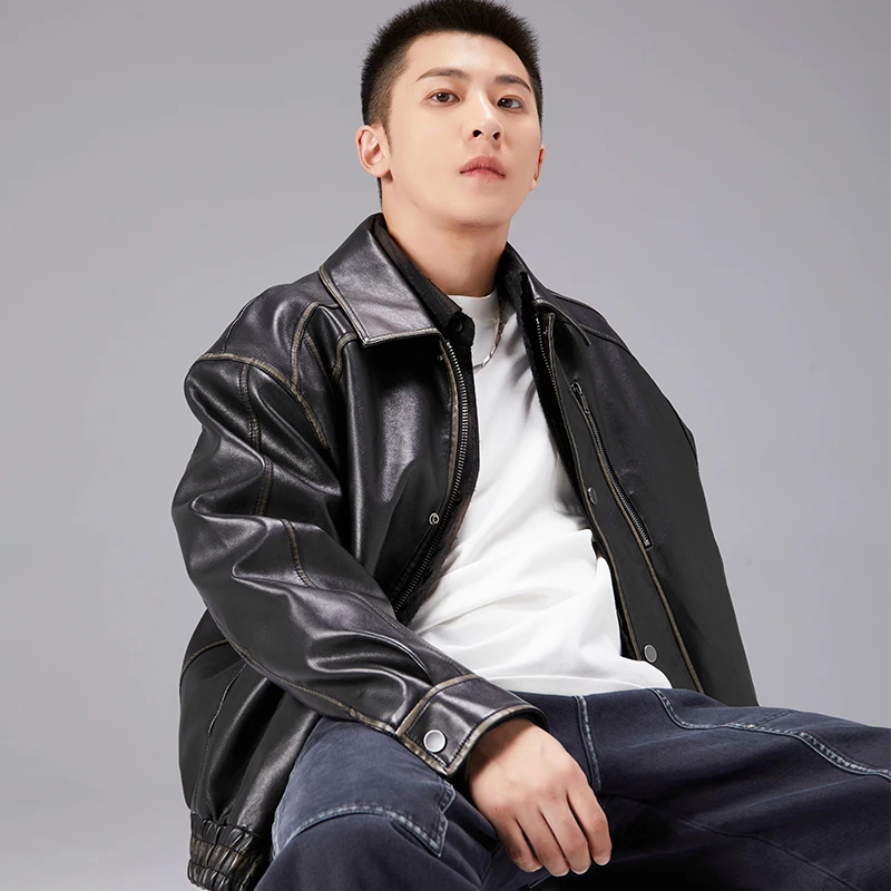 UO男装/翻领皮衣夹克