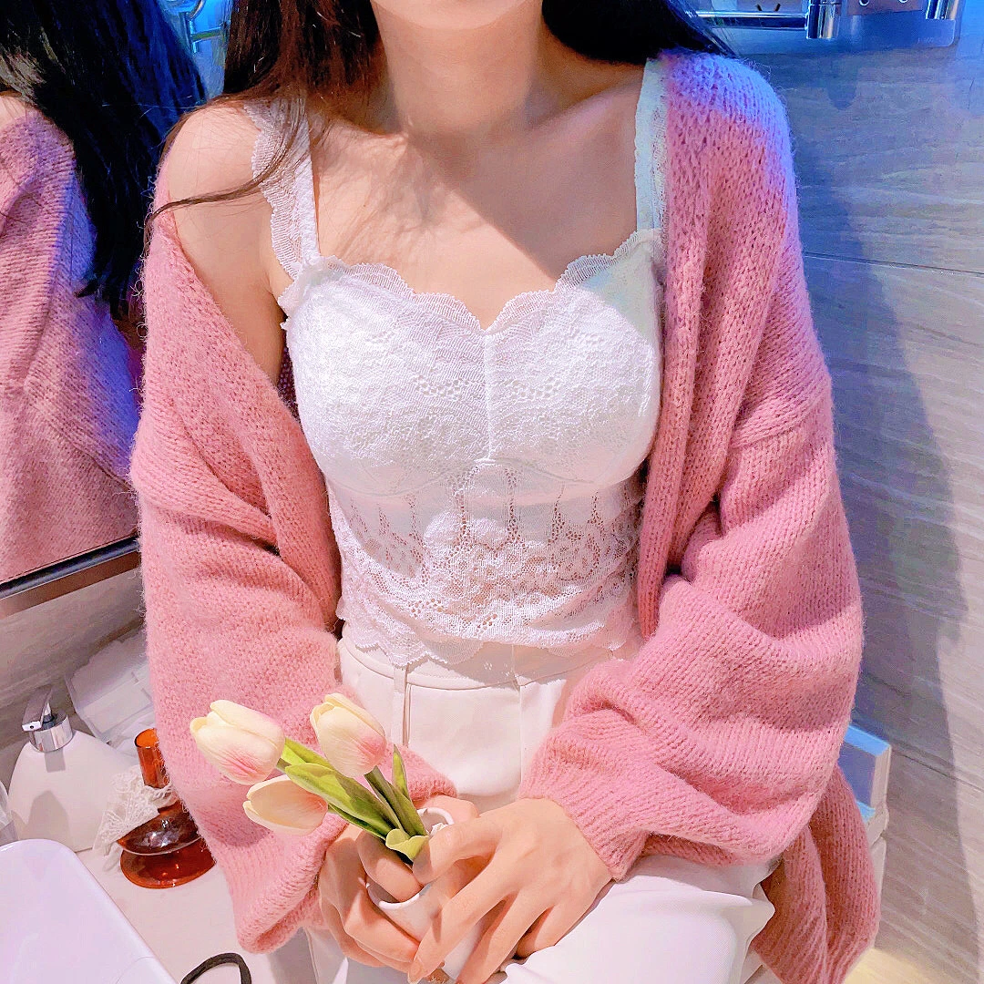 法式蕾丝美背带胸垫柔软舒适小众外穿吊带背心内搭少女2025新款