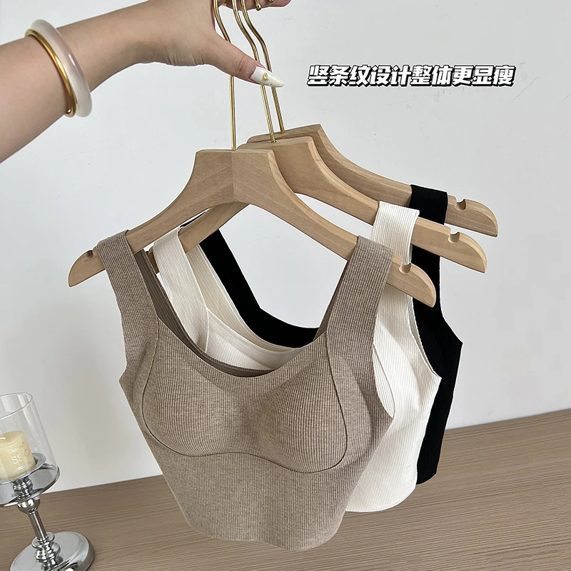 软磨毛提拉保暖背心女简约条纹宽肩带软支撑美背内衣