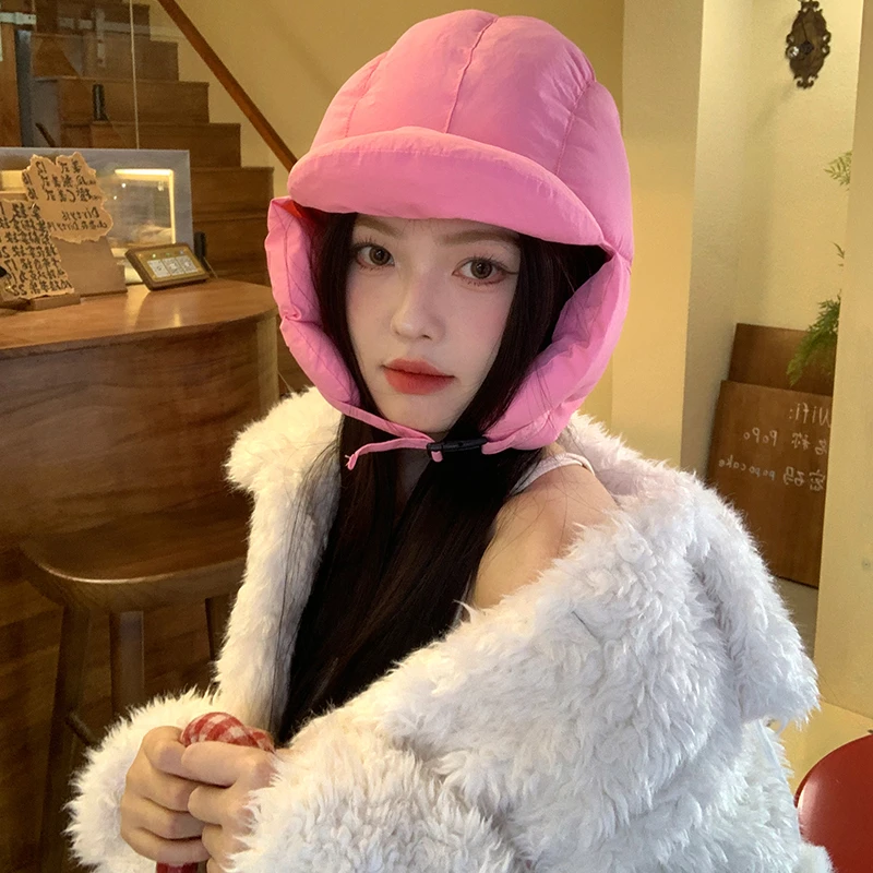 高版本羽绒雷锋帽韩国冬季充绒轻盈保暖护耳飞行帽男女同款风雪帽