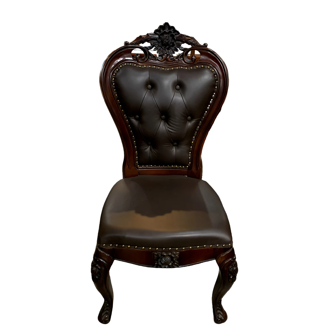 宫廷风原木雕刻全皮餐椅欧式美式酒店