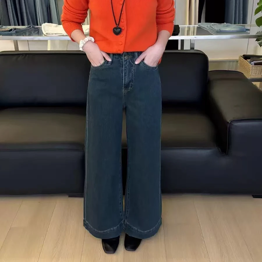 7882冬日神裤！复古高腰加绒牛仔喇叭裤