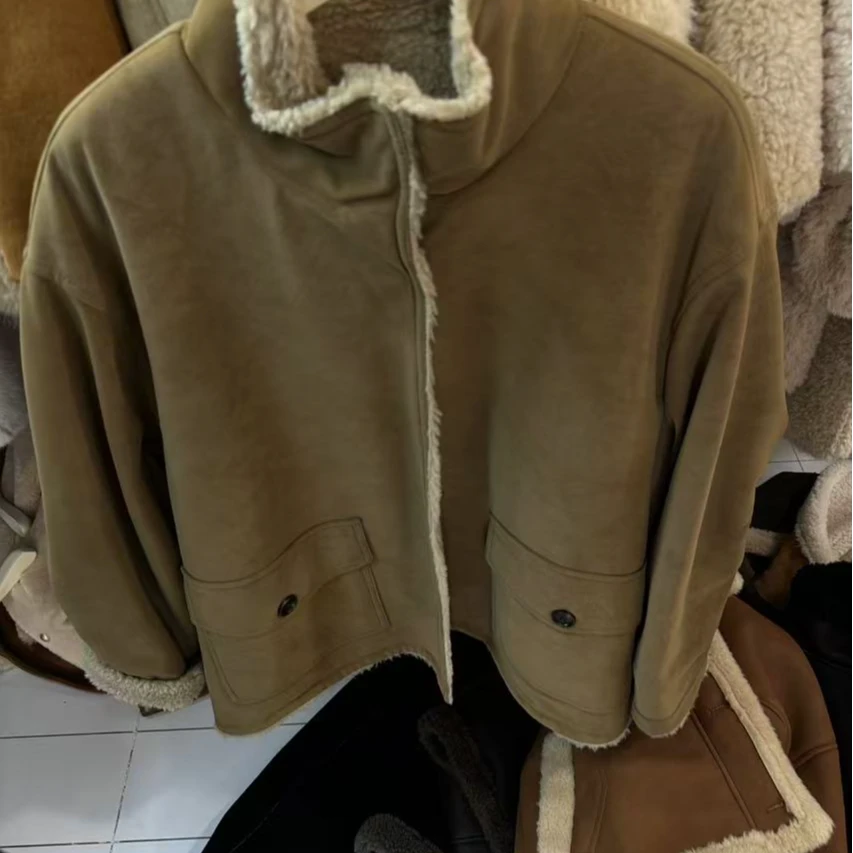 6100一批韩单款！ 立领仿羊羔毛麂皮绒外套