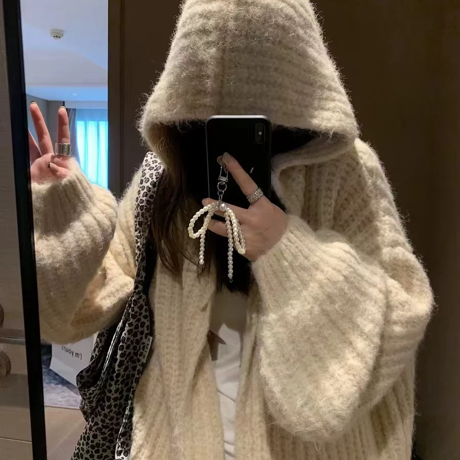 2809温暖抱抱~慵懒私服款连帽慵懒大毛衣外套