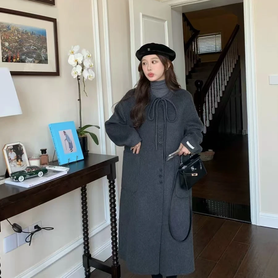 甜心冬日 复古系带长款双面羊毛大衣