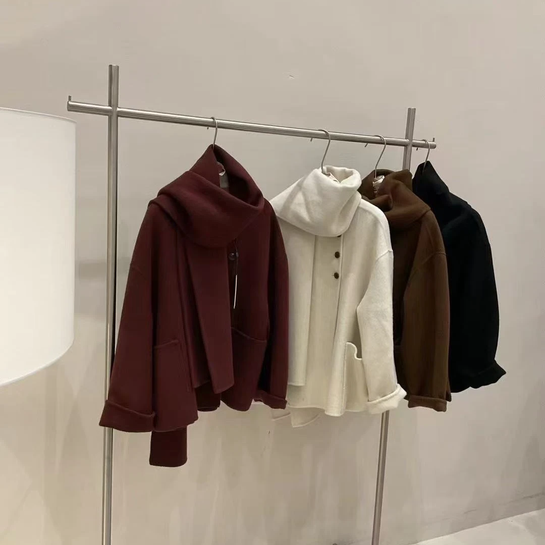 32840京都千金！！韩标款！围巾纽扣双面羊毛大衣