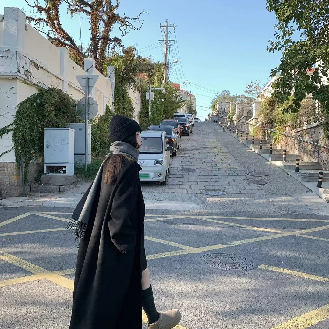 23867自由气质大女主！清冷感大长款双面羊毛大衣