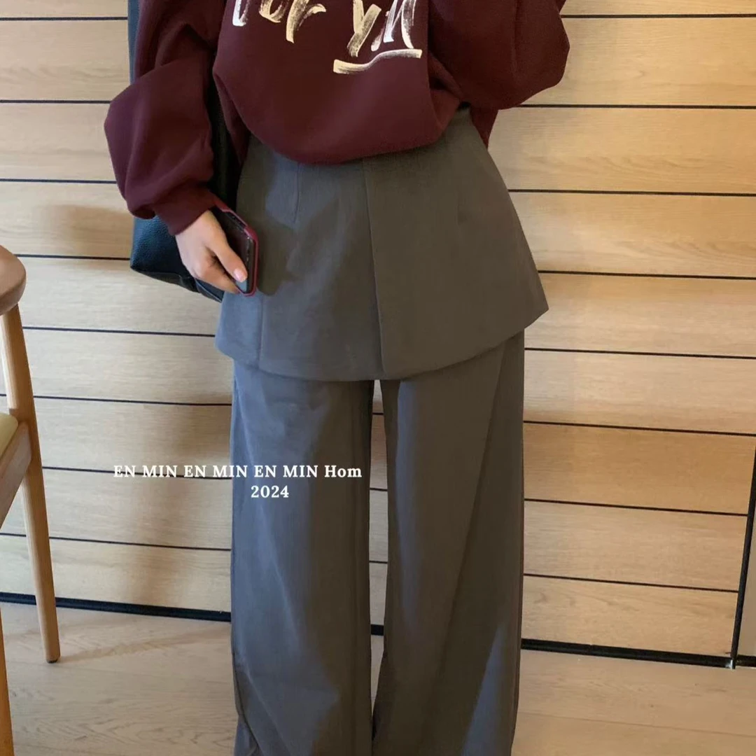 87088我一直想买的款！韩工作室实拍屁帘西装拖地裤