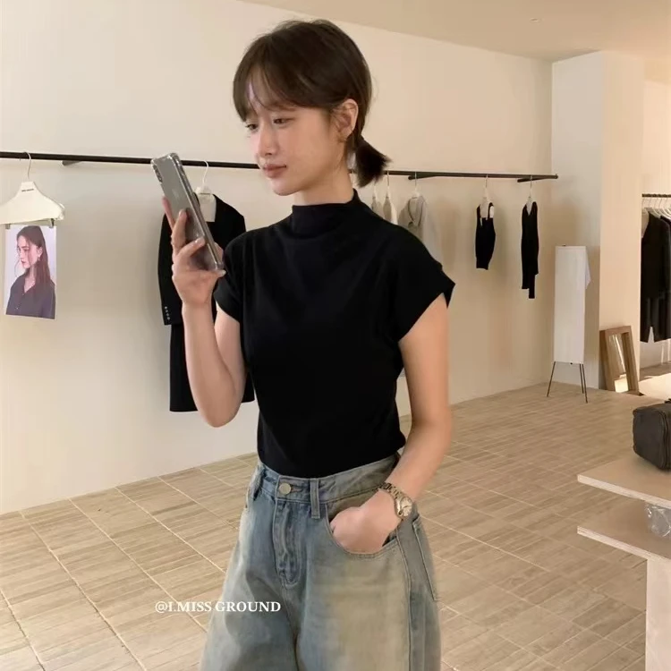 8158秋日搭配~韩工作室半高领短袖T