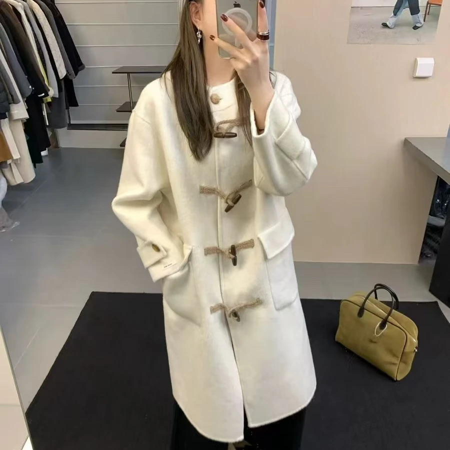 我的年货大衣！韩剧女主！麻绳牛角扣连帽双面羊毛大衣