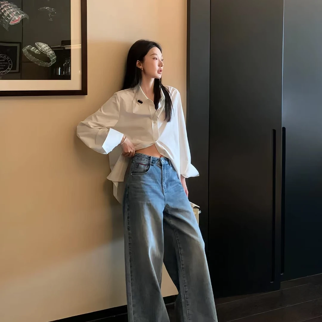 266花匣子同款！韩标工作室加绒复古高腰牛仔拖地裤