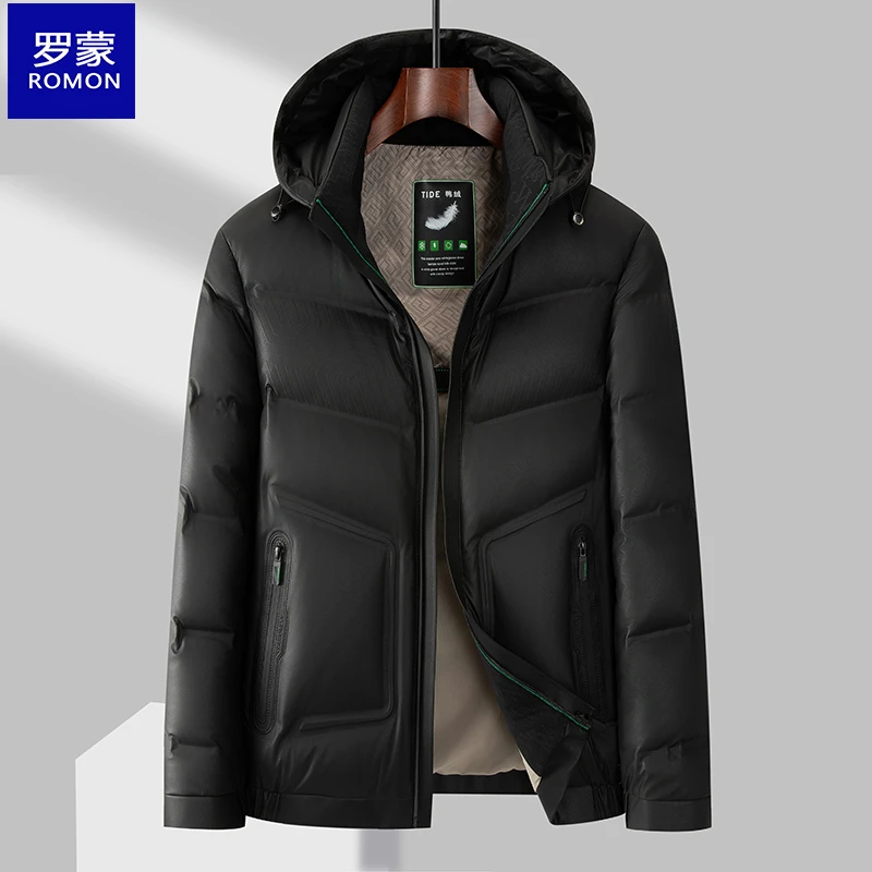 罗蒙男士皮羽绒服帽子可脱卸加厚保暖冬季新羽绒时尚男上衣8811