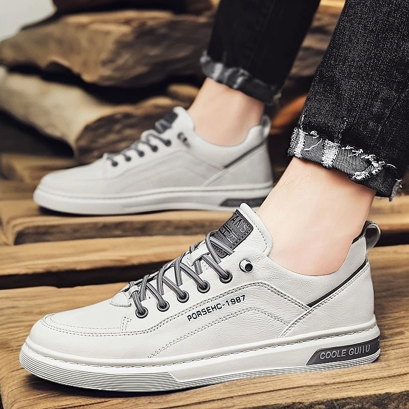 男鞋春季潮流百搭一脚蹬低帮平底板鞋男士休闲皮鞋防水春秋小白鞋