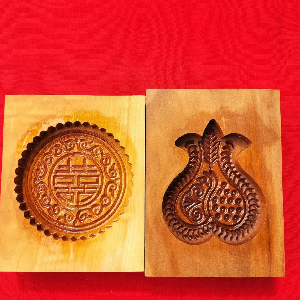 百年梨木|中号一套三个月饼模具（六个图案）