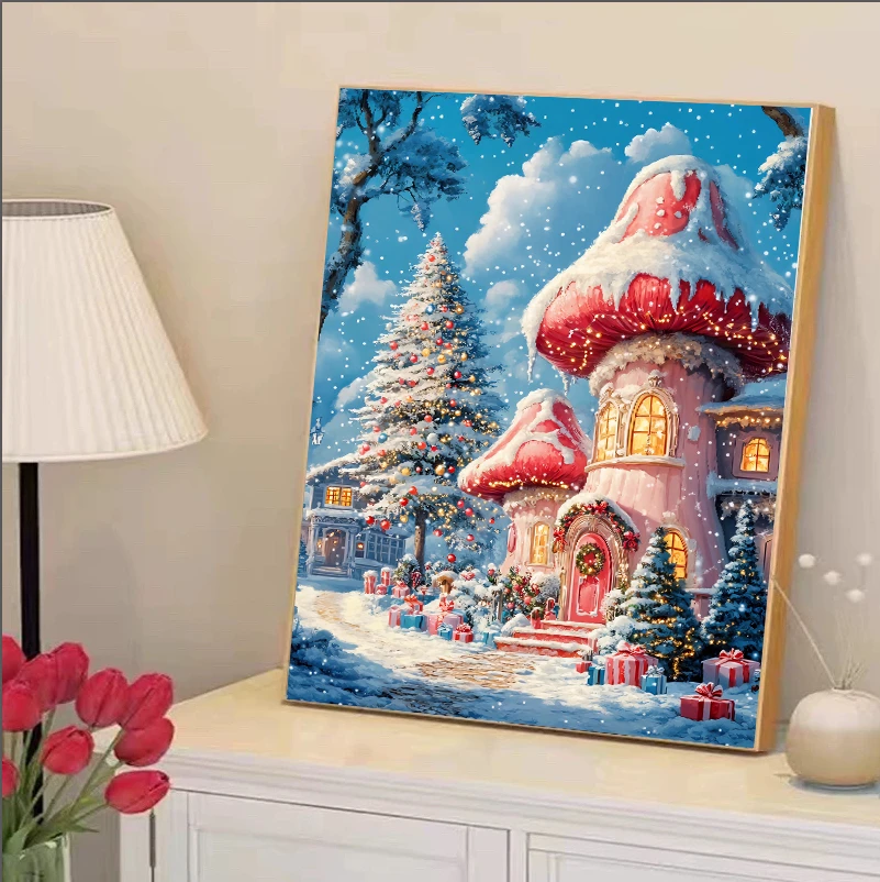 【艳儿定制】新疆长绒棉：雪景屋十字绣可爱卡通手工刺绣49色