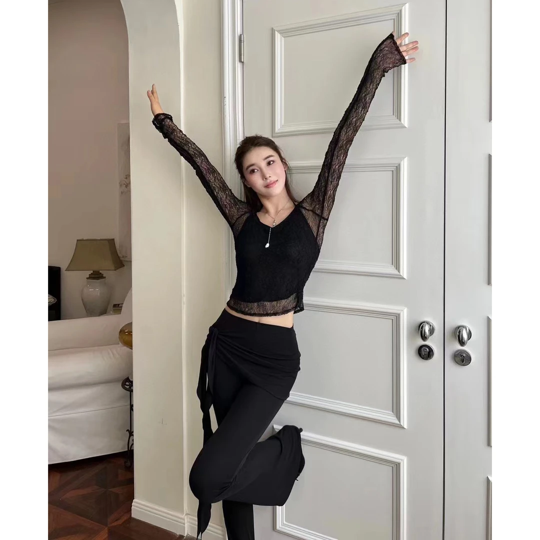 【77定制】♥妖怪小美♥两件套女T恤辣妹休闲显瘦长袖紧身蕾丝上衣