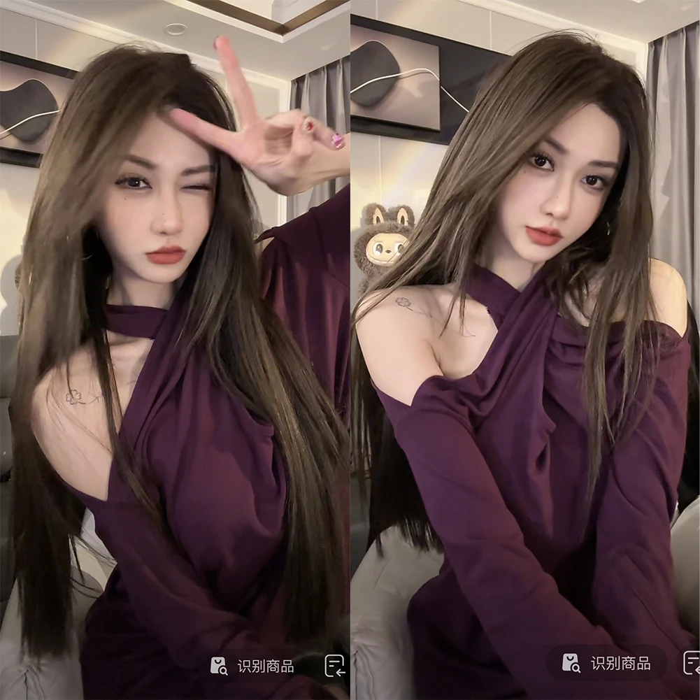 【77定制】♥近日欣喜♥小众独特别致纯欲法式交叉露肩长袖上衣T恤