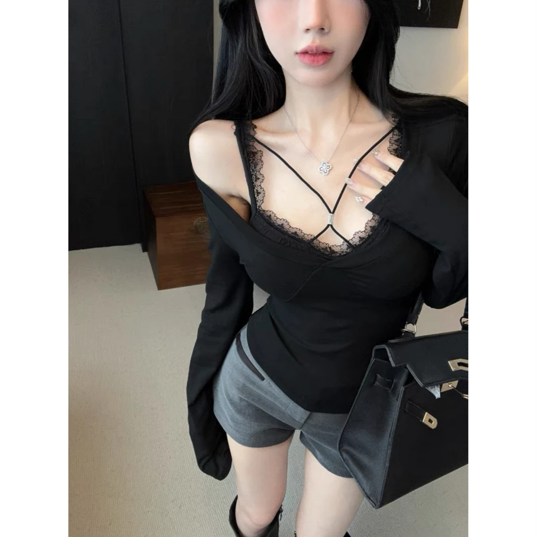 【77定制】♥百搭必品♥纯欲风修身V领长袖T恤显瘦打底衫（不含内搭）