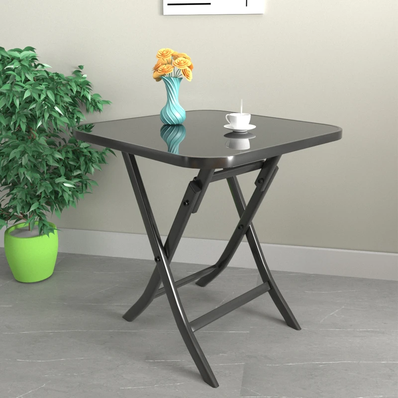 YH钢化玻璃餐桌家用折叠方桌小户型饭桌简易圆桌桌子出租屋阳台户