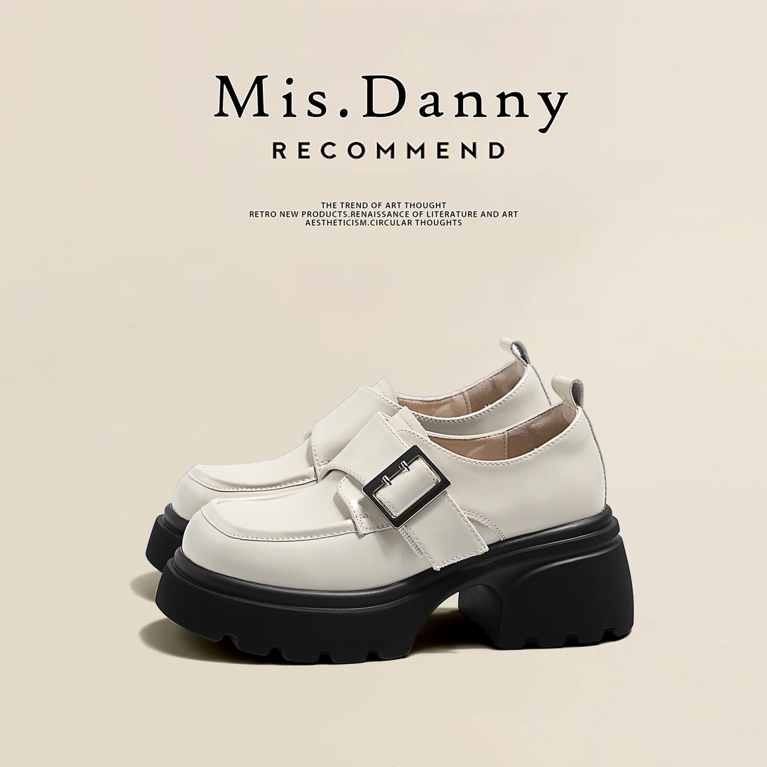 Mis.Danny女鞋粗高跟百搭厚底英伦风小皮鞋小众松糕圆头乐福鞋女