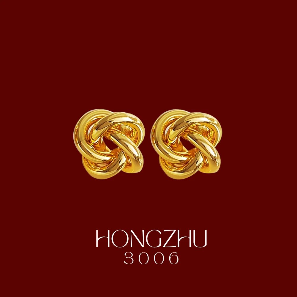 铜合金耳饰 [3006]S925银针个性打结造型耳钉女镂空耳环立体感