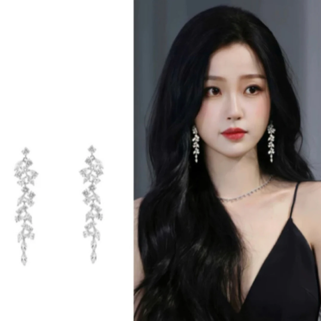 合金合成锆石耳饰 新款长款小众设计耳环流苏耳夹无耳洞耳坠耳钉